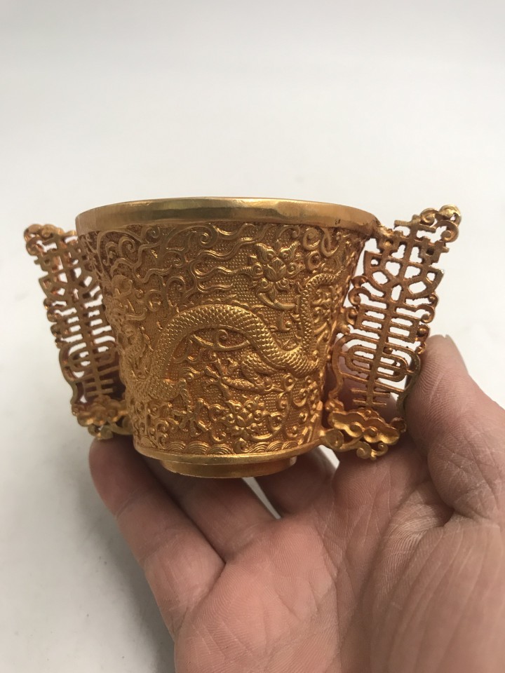 Collectible Vintage Wine - ヴィンテージコレクション金銅製二龍ワインカップ乾隆様式アンティーク像