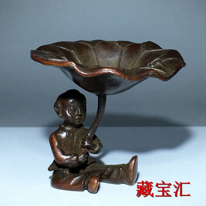 Vintage Collectible Items - ヴィンテージアンティーク蓮の葉子供像ブロンズ製田舎古物コレクターズアイテム手作り品茶道具家庭用キャンドル香炉